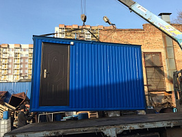 Дом из блок-контейнера, синий профнастил